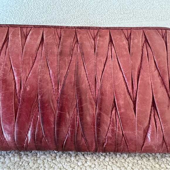 Miu Miu Vintage Matelassé Nappa Leather Wallet Long Burgundy Red - Picture 8 of 8